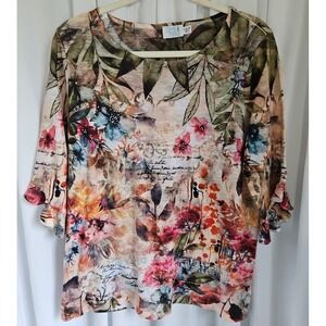Time and Tru Floral Botanical Print Top Boho Cottagecore L 12-14